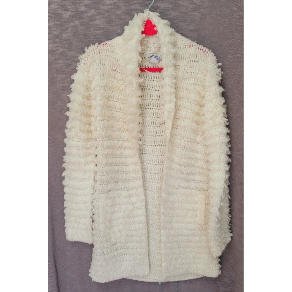 Vintage 80s Clovis Ruffin Shag Cardigan Sweater Coat Womens Medium Open Long - Picture 13 of 13